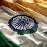 Realistic Indian flag background with 26 January Republic Day Khadi Silk texture, gently waving with natural light.