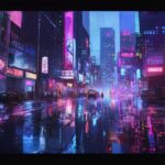Cyberpunk neon cityscape 4K background image