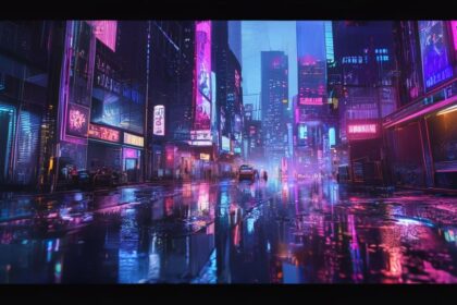 Cyberpunk neon cityscape 4K background image