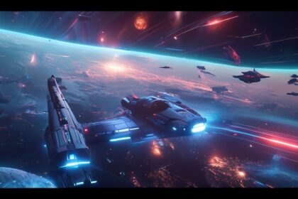 Sci-Fi Futuristic 4K desktop background with spaceships and neon lights
