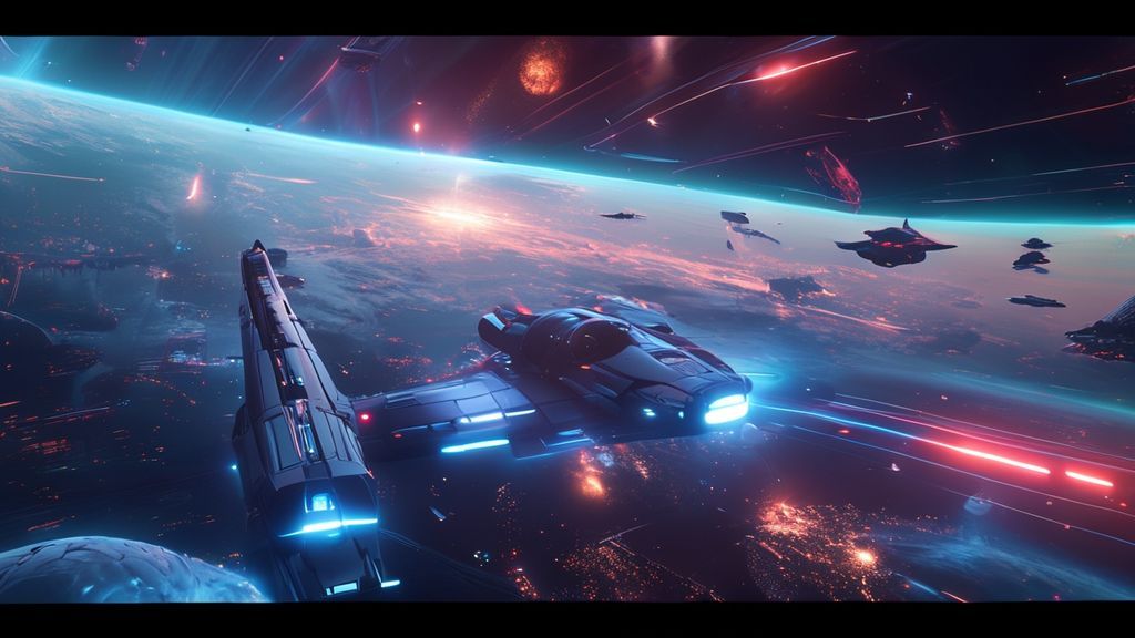 Sci-Fi Futuristic 4K desktop background with spaceships and neon lights