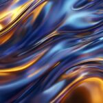 Luxury abstract wave 4K background for mobile, featuring dynamic gold and indigo liquid patterns.