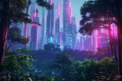 Cyberpunk nature realism 4K wallpaper for mobile