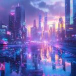 Pastel Cyberpunk Cityscape Wallpaper