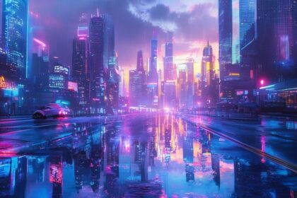 Pastel Cyberpunk Cityscape Wallpaper