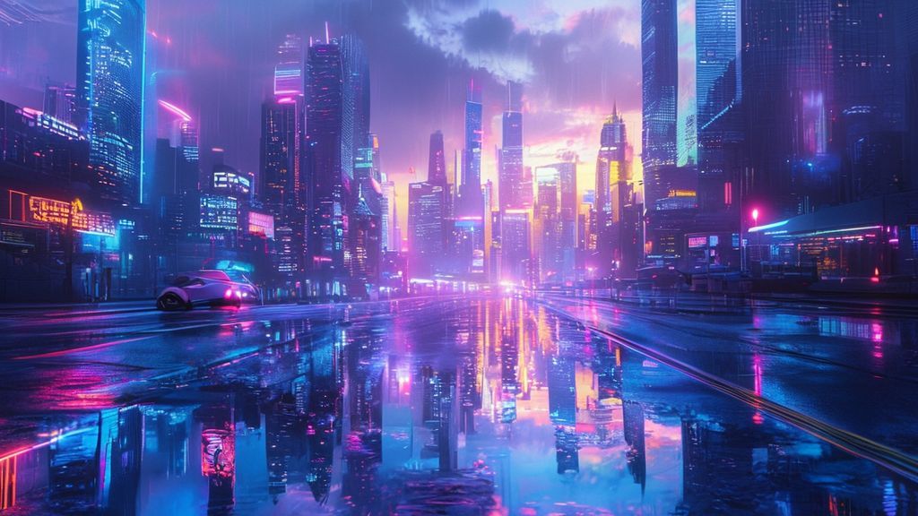 Pastel Cyberpunk Cityscape Wallpaper