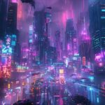 Cyberpunk neon cityscape 4K background