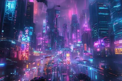 Cyberpunk neon cityscape 4K background