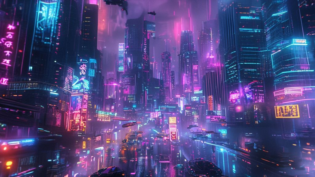 Cyberpunk neon cityscape 4K background