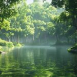 Nature realism 4K image of a forest and lake