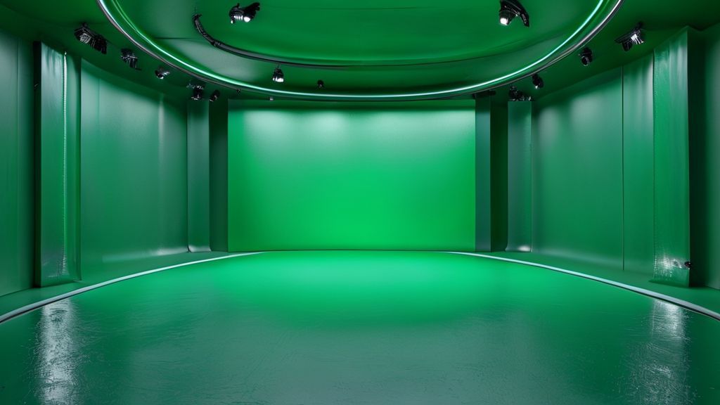 Vibrant 4K green screen background for professional video production and virtual sets, offering seamless chroma keying and limitless creative potential.