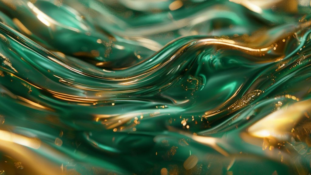 Abstract 4K luxury motion background with fluid emerald green and gold swirls, elegant and dynamic.