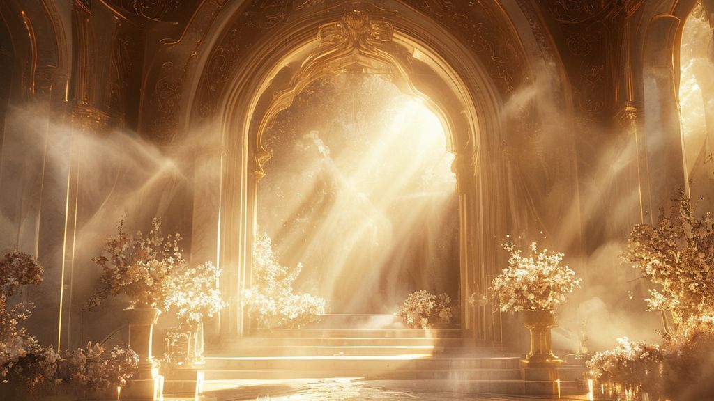 Luxurious 4K worship background with divine light, golden accents, and an elegant sacred space for spiritual reflection.